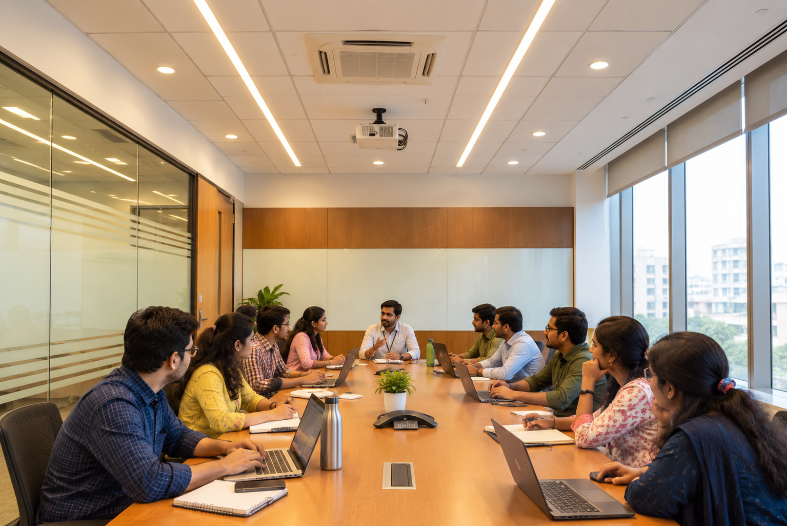 Senior leaders in a boardroom discussion